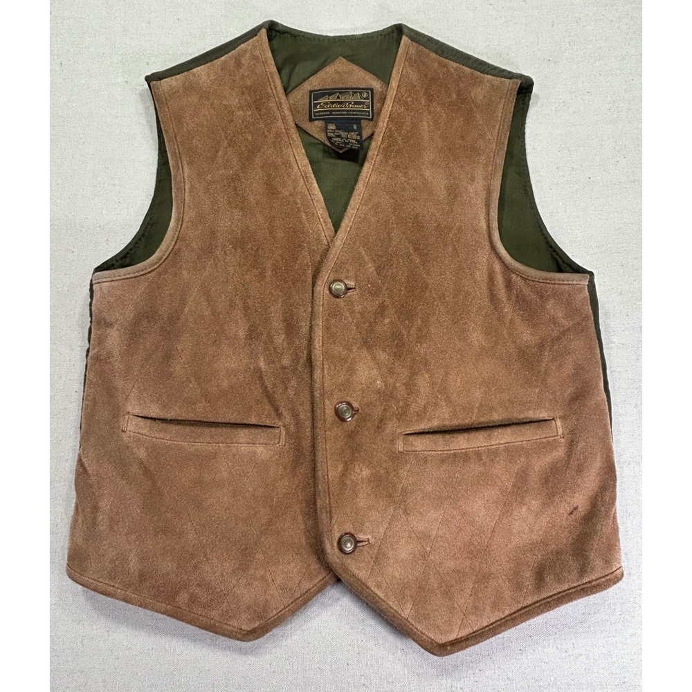 Vintage EDDIE BAUER Men's Medium Heavy Leather Vest Buckle Back‎ Western Outdoor